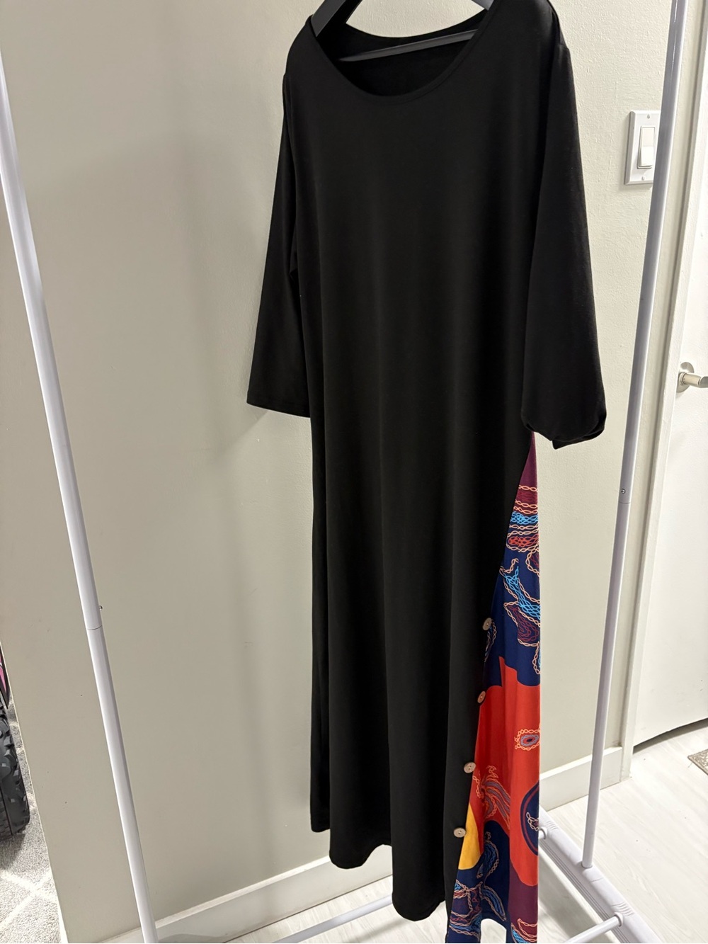 Black Maxi Dress with Multicolor Side Panel